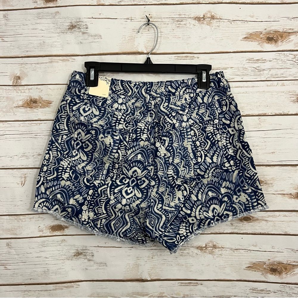 Anthropologie Blue and Cream Printed High-Waist Shorts - Picture 5 of 7